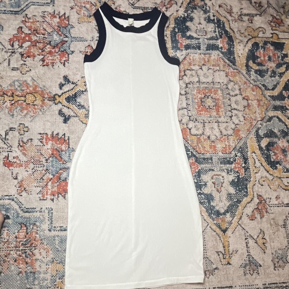 SKIMS Soft Lounge Contrast Trim Ribbed Tank Dress White Navy Size Small NWOT